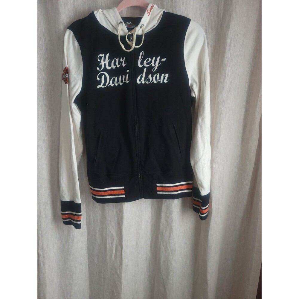 Harley Davidson Women's Logo Embroidered Zip Hood Sweatshirt  Black White